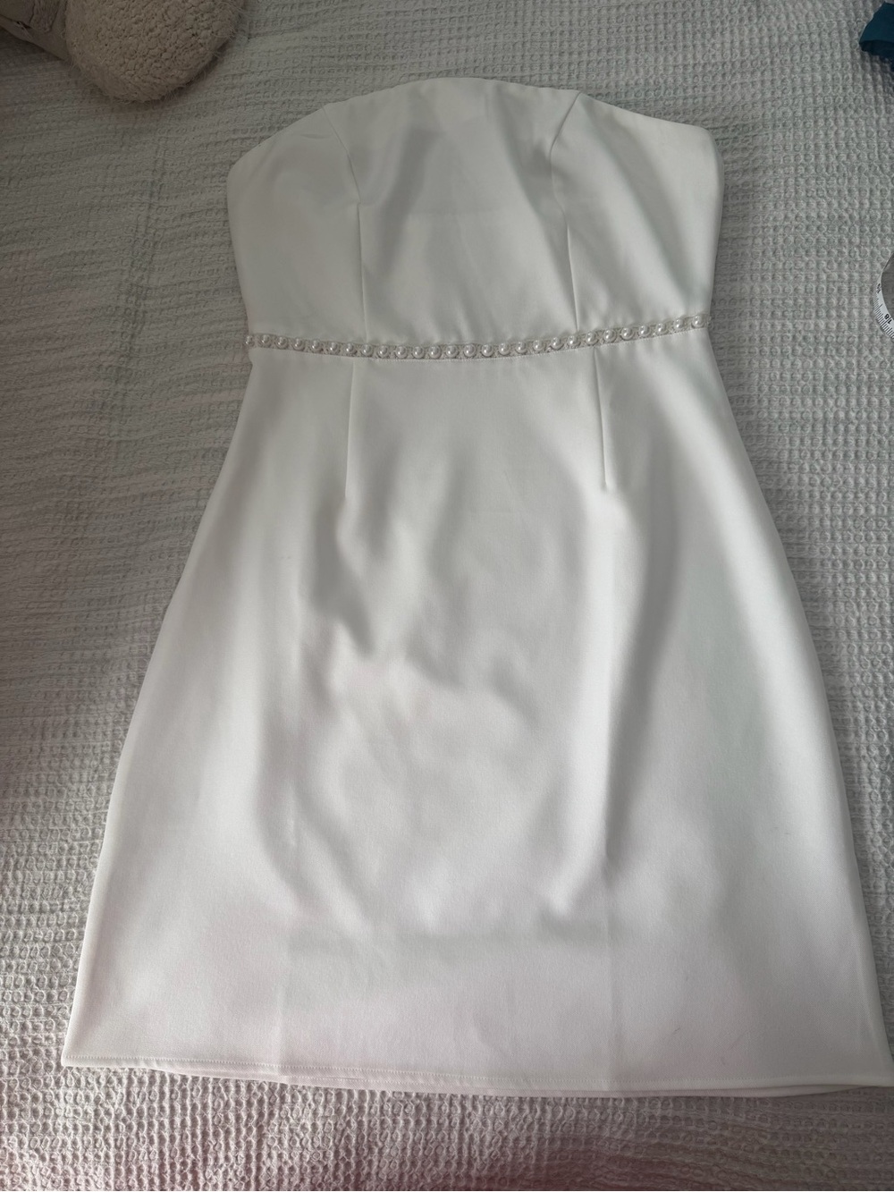 Strapless White Pearl-Trim Dress